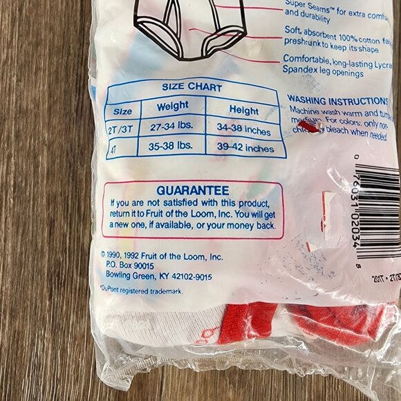 Vintage 1992 Fruit Of The Loom 3 Pack Toddler Boys Briefs 2T/3T 27-34 Lbs Cotton - Picture 4 of 8